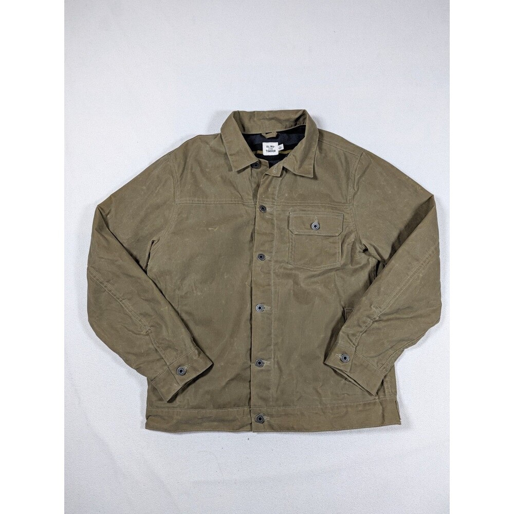 Flint and Tinder Waxed Canvas Trucker Jacket Fleece-Lined Tan Men’s L Cotton USA